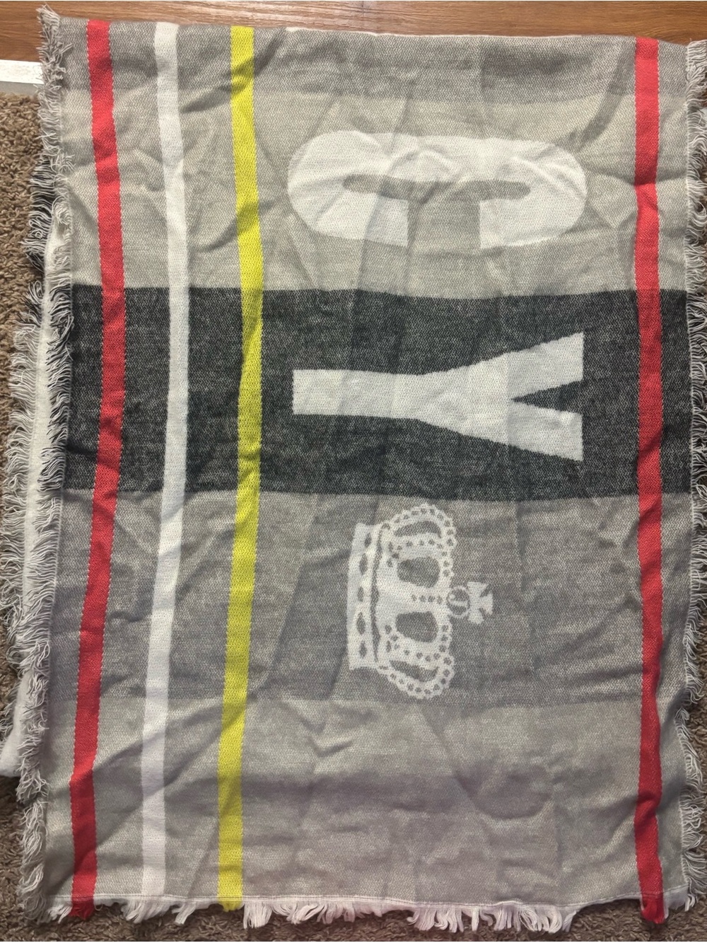 Juicy Couture NWOT Crown Logo Accent Scarf/Throw Blanket with Stripe Detail